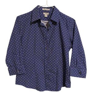 LL Bean Women's Wrinkle Free Bu Shirt Size XXS Petite Blue Polka Dot
